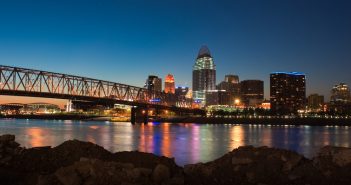Cincinnati skyline at night.