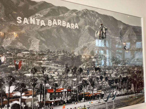 An artistic collage of the town of Santa Barbara.